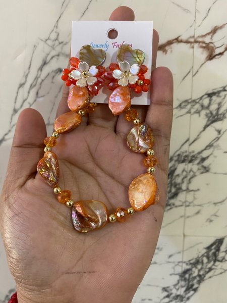 Set arete y pulsera piedra concha nacar 